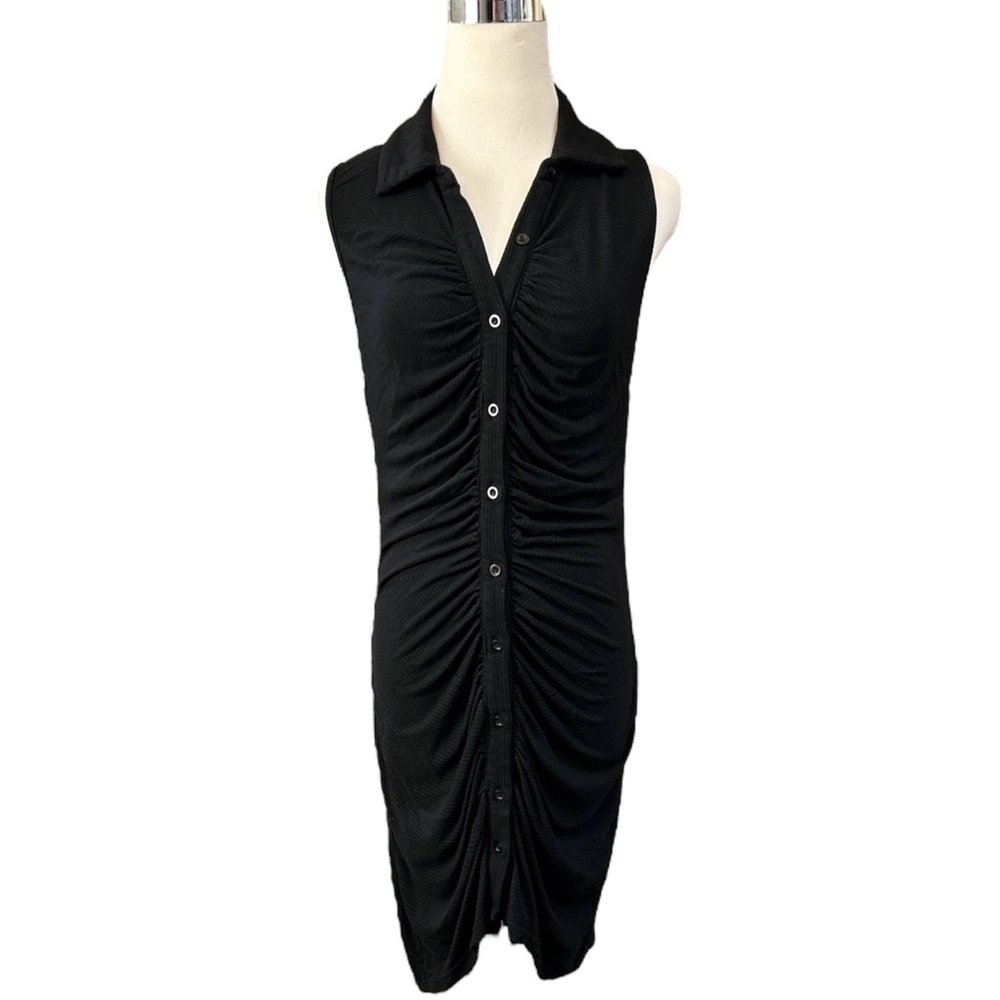 Know·One·Cares Ruched Midi Dress Front w/Buttons Bodycon V-Neck Sleeveless Large